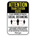 Signmission Public Safety Sign-Train Station Users Practice Social Distancing, 12" H, A-1218-25382 A-1218-25382